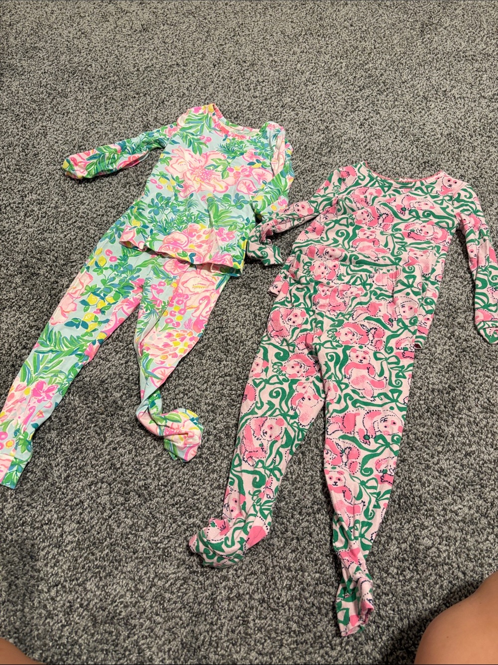 Lilly Pulitzer Pink and Green Floral Kids Pajama Set - 2 One-Pieces